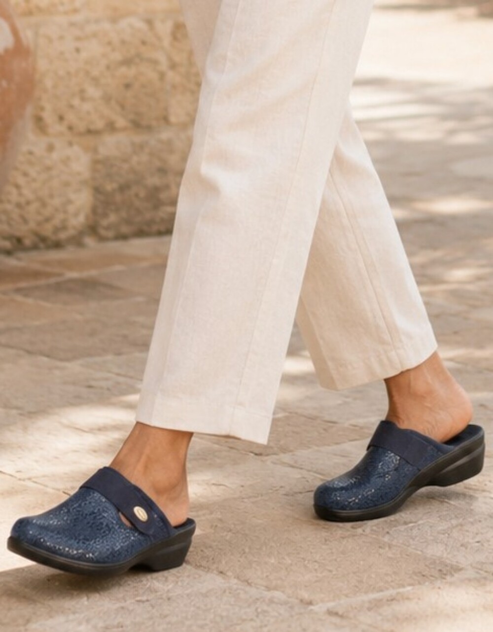 Flexus Merula Navy Comfort Clogs EU 38 NWT Made In Italy Leather Footbed